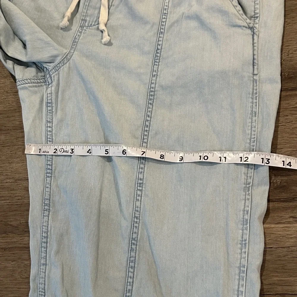Gap Womens XL Light Wash Chambray Wide Leg Drawstring Pintuck Pants Slit Hem